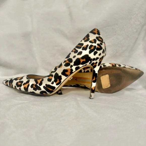 Sam Edelman Hazel Pointed Toe Calf Hair Leopard Print Pumps - Picture 7 of 15